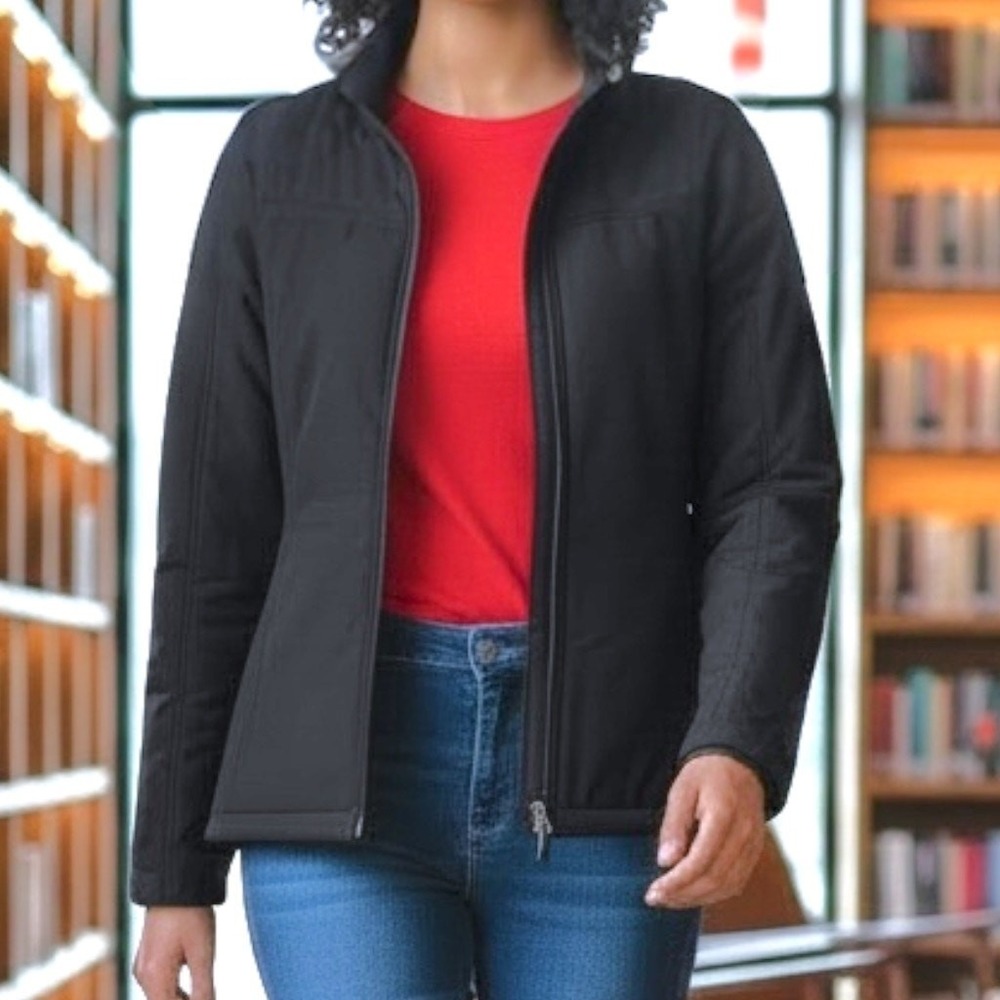 Port Authority Puff Coat Women SZ L Black Lightweight Water Resistant Full Zip